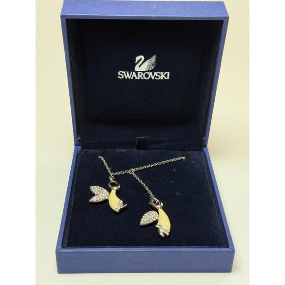 Swarovski Ivory Enamel Ice Crystal Double Angel 17" Necklace New in Box Silver - Picture 2 of 5